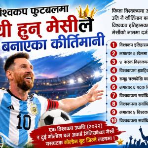 विश्वकपमा मेसीका कीर्तिमान थपिँदै, नयाँ इतिहास रच्दै अर्जेन्टिनी कप्तान विश्वकपमा मेसीका कीर्तिमान थपिँदै, नयाँ इतिहास रच्दै अर्जेन्टिनी कप्तान